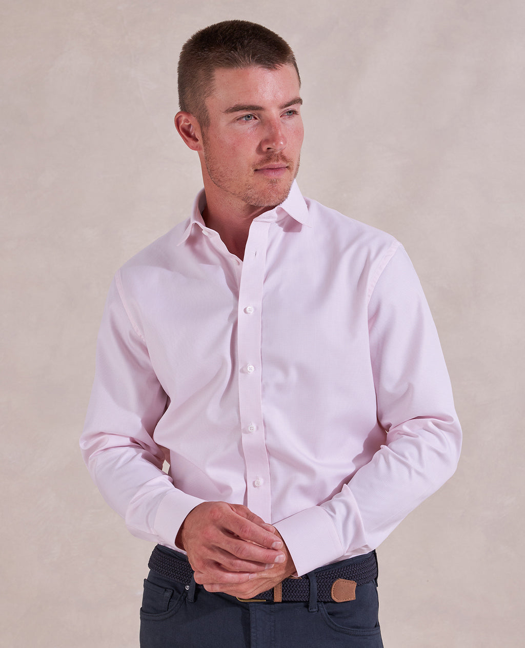 The Brookes - Thomas Mason Micro Check Journey Dress Shirt - Pink